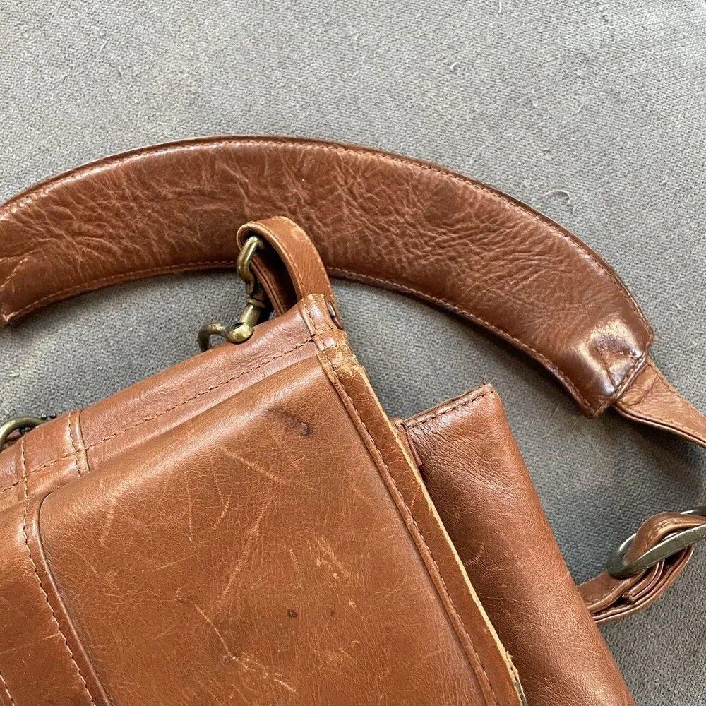 Vintage Wilsons Mens Cognac Leather Briefcase Messenger Bag Alla Moda Bellezza - Picture 3 of 10
